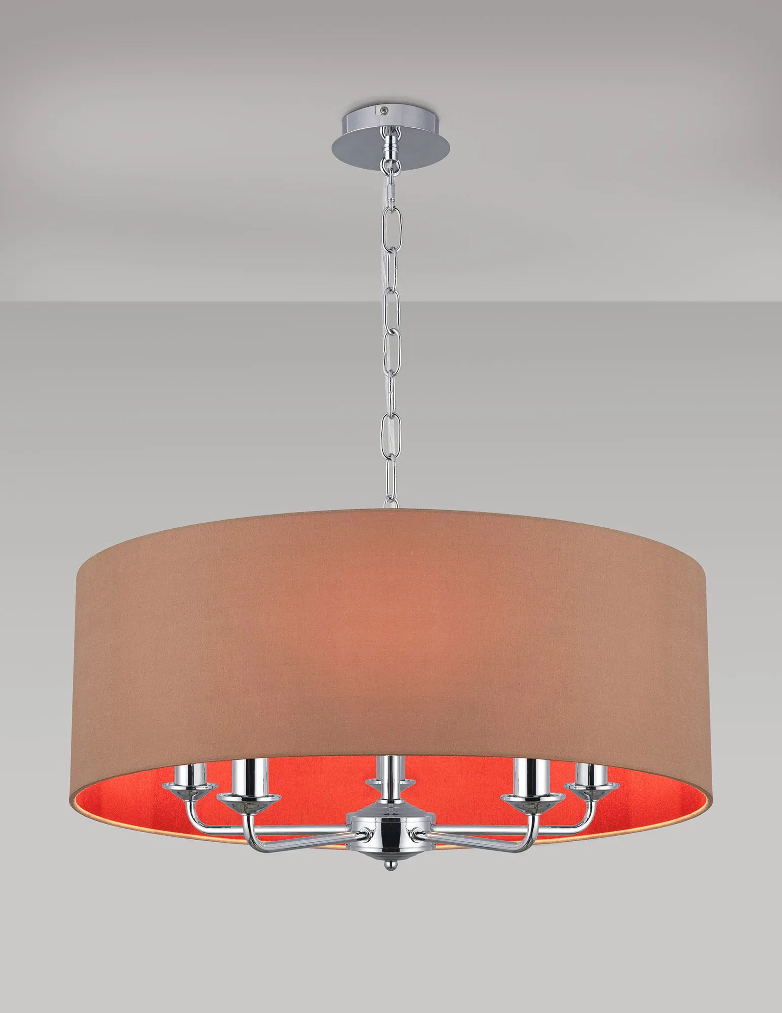 Banyan 60cm 5 Light Pendant Polished Chrome; Antique Gold/Ruby DK0657  Deco Banyan CH AG